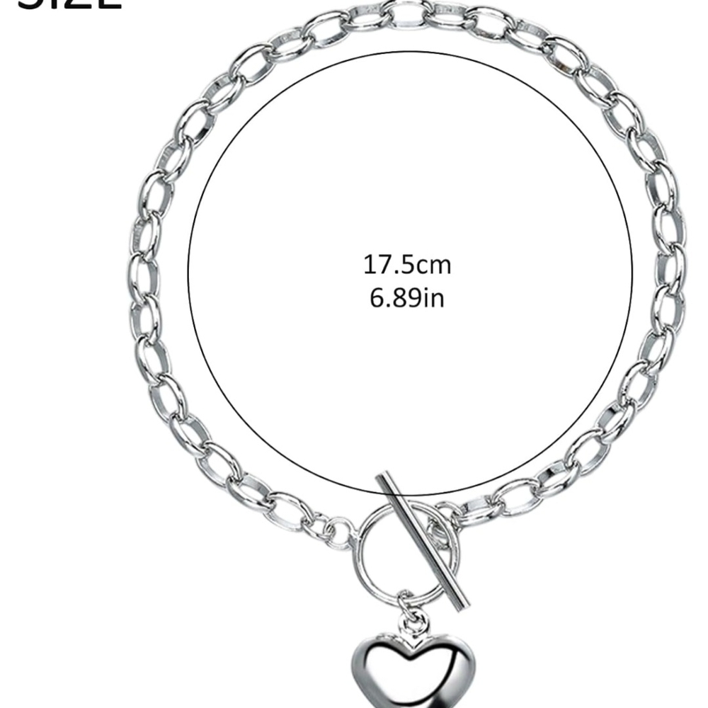 Sterling Silver Heart Charm Bracelet 925 Stamp - Picture 2 of 3